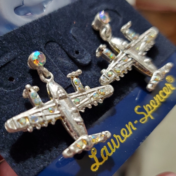 Airplane earrings Austrian crystal Swarovski silver NEW Pilot gift aviator - Picture 4 of 9